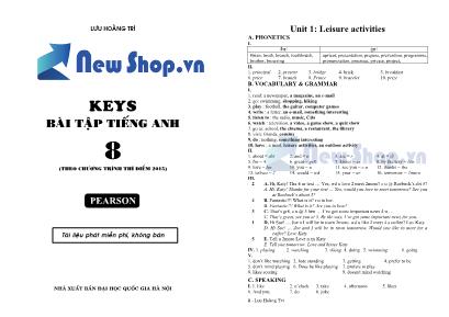 Đáp án Bài tập Tiếng Anh 8 - Lưu Hoằng Trí